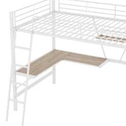 Generique Lit Mezzanine 90 x 200 cm - Lit avec Bureau en L et Étagère - Métal + MDF - Sans Matelas - Blanc* Lit Mezzanine