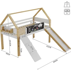 Okwish Lit mezzanine 90 x 200 cm - Lit Simple avec Escalier à Rampe Haute - Pin + MDF - Sans Matelas - Gris* Lit Mezzanine