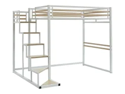 Lit mezzanine 140 x 200 cm - Métal et MDF - Blanc - JOGUI>Vente-unique Online