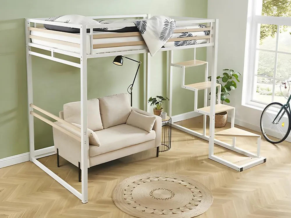 Lit mezzanine 140 x 200 cm - Métal et MDF - Blanc - JOGUI>Vente-unique Online