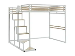 Lit mezzanine 140 x 200 cm - Métal et MDF - Blanc + Matelas - JOGUI>Vente-unique Sale