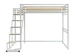 Lit mezzanine 140 x 200 cm - Métal et MDF - Blanc + Matelas - JOGUI><noscript><img width=