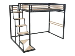Vente-unique Lit mezzanine 140 x 200 cm - Métal et MDF - Noir et naturel - JOGUI* Lit Mezzanine