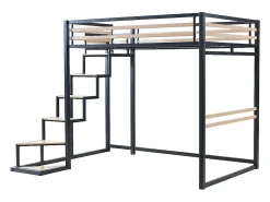 Vente-unique Lit mezzanine 140 x 200 cm - Métal et MDF - Noir et naturel - JOGUI* Lit Mezzanine