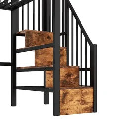 ModernLuxe Lit mezzanine 90 x 200 cm - Structure en fer - Éclairage LED - Escalier - Noir (matelas non inclus)* Lit Mezzanine