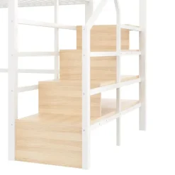 ModernLuxe Lit mezzanine 140 x 200 cm - Structure en fer - Éclairage LED - Escalier - Blanc (matelas non inclus)* Lit Mezzanine