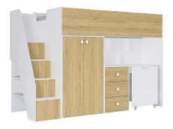 Lit mezzanine 90 x 190 cm avec armoire et bureau - Blanc et naturel - LANILATO>Vente-unique New