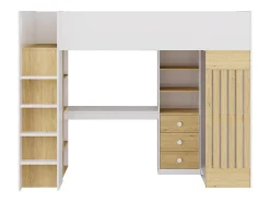 Lit mezzanine 90 x 190 cm avec bureau et penderie - Coloris : Blanc et naturel - LORINTI><noscript><img width=