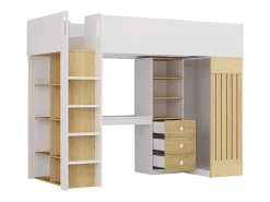 Lit mezzanine 90 x 190 cm avec bureau et penderie - Coloris : Blanc et naturel - LORINTI><noscript><img width=