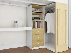 Lit mezzanine 90 x 190 cm avec bureau et penderie - Coloris : Blanc et naturel - LORINTI><noscript><img width=