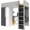 Vente-unique Lit mezzanine 90 x 200 cm avec armoire et bureau - Anthracite et blanc + matelas - NICOLAS II* Lit Mezzanine