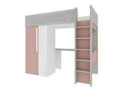 Lit mezzanine 90 x 200 cm avec armoire et bureau - Rose et blanc - NICOLAS>Vente-unique New
