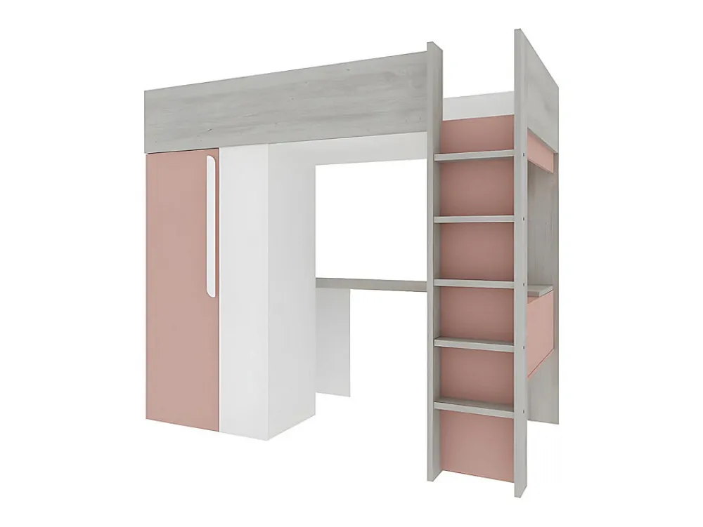Lit mezzanine 90 x 200 cm avec armoire et bureau - Rose et blanc - NICOLAS>Vente-unique New