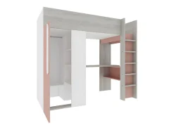 Lit mezzanine 90 x 200 cm avec armoire et bureau - Rose et blanc - NICOLAS><noscript><img width=