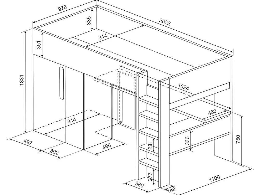 Lit mezzanine 90 x 200 cm avec armoire et bureau - Rose et blanc - NICOLAS>Vente-unique New