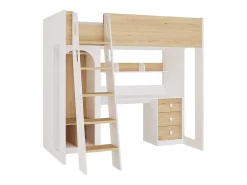 Lit mezzanine 90 x 190 cm avec penderie et bureau - Coloris : Naturel et blanc - ALVENOU><noscript><img width=