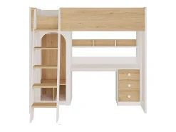 Lit mezzanine 90 x 190 cm avec penderie et bureau - Coloris : Naturel et blanc - ALVENOU><noscript><img width=