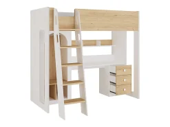 Lit mezzanine 90 x 190 cm avec penderie et bureau - Coloris : Naturel et blanc - ALVENOU><noscript><img width=