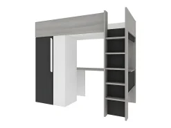 Lit mezzanine 90 x 200 cm avec armoire et bureau - Anthracite et blanc - NICOLAS II>Vente-unique Discount