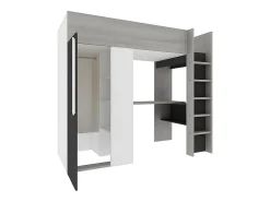 Lit mezzanine 90 x 200 cm avec armoire et bureau - Anthracite et blanc - NICOLAS II><noscript><img width=