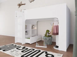 Lit mezzanine 90 x 190 cm avec rangements - Blanc - COLUMI>Vente-unique Outlet