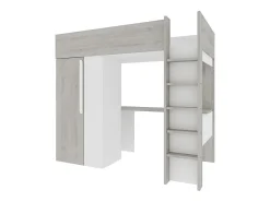 Lit mezzanine 90 x 200 cm avec armoire et bureau - Naturel grisé et blanc - NICOLAS>Vente-unique New