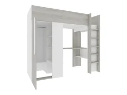 Lit mezzanine 90 x 200 cm avec armoire et bureau - Naturel grisé et blanc - NICOLAS><noscript><img width=