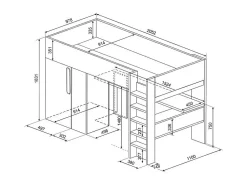 Lit mezzanine 90 x 200 cm avec armoire et bureau - Naturel grisé et blanc - NICOLAS><noscript><img width=