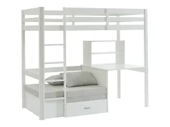 Lit mezzanine 90 x 200 cm avec bureau, sofa convertible et rangements - Pin et MDF - Blanc - GOLIATH III>Vente-unique Best
