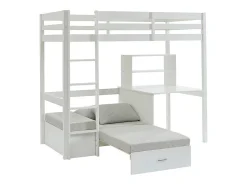 Lit mezzanine 90 x 200 cm avec bureau, sofa convertible et rangements - Pin et MDF - Blanc - GOLIATH III><noscript><img width=