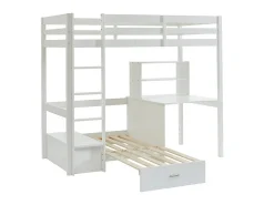 Lit mezzanine 90 x 200 cm avec bureau, sofa convertible et rangements - Pin et MDF - Blanc - GOLIATH III><noscript><img width=