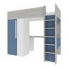 Lit mezzanine 90 x 200 cm avec armoire et bureau - Bleu et blanc - NICOLAS>Vente-unique Online