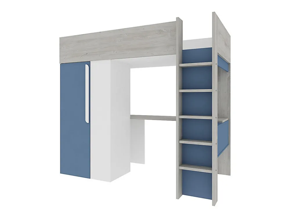 Lit mezzanine 90 x 200 cm avec armoire et bureau - Bleu et blanc - NICOLAS>Vente-unique Online
