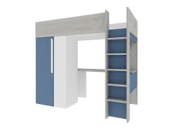 Lit mezzanine 90 x 200 cm avec armoire et bureau - Bleu et blanc - NICOLAS><noscript><img width=