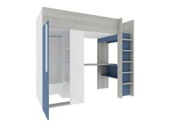Lit mezzanine 90 x 200 cm avec armoire et bureau - Bleu et blanc - NICOLAS><noscript><img width=