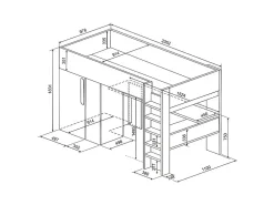 Lit mezzanine 90 x 200 cm avec armoire et bureau - Bleu et blanc - NICOLAS><noscript><img width=