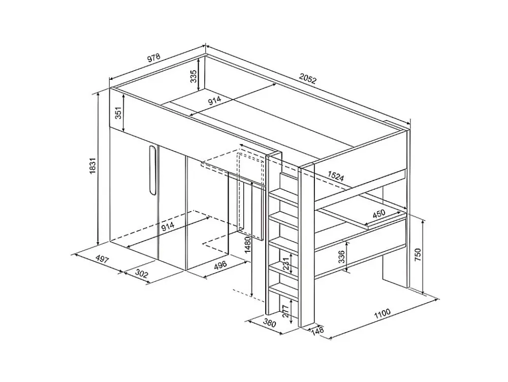 Lit mezzanine 90 x 200 cm avec armoire et bureau - Bleu et blanc - NICOLAS>Vente-unique Online