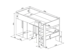 Lit mezzanine 90 x 200 cm avec armoire et bureau - Bleu et blanc - NICOLAS><noscript><img width=