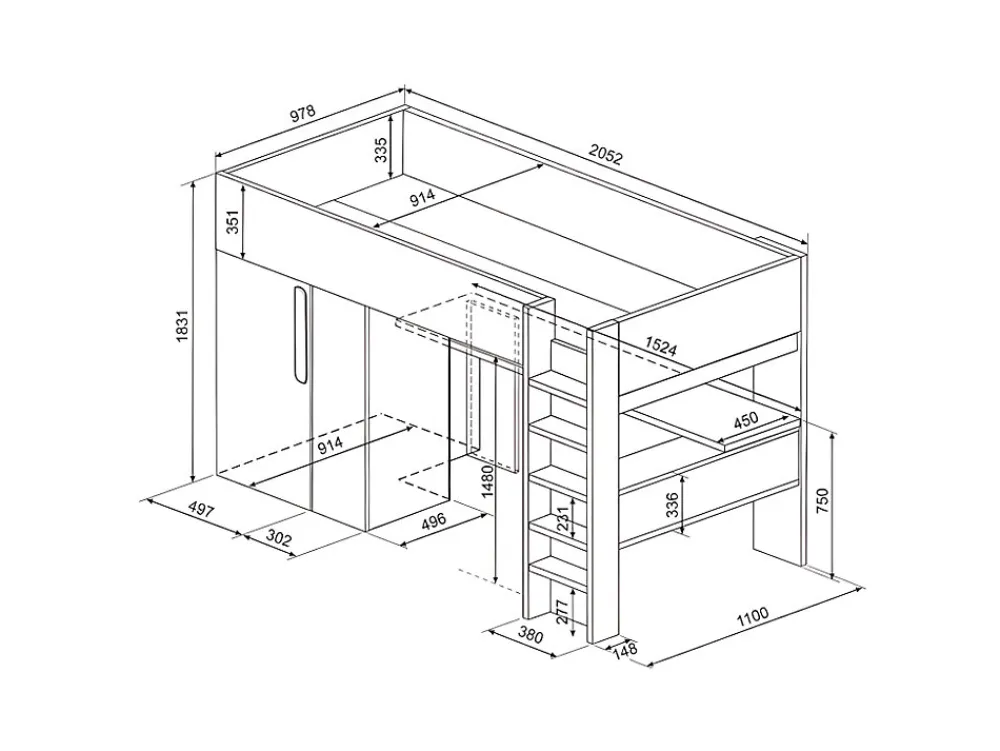 Lit mezzanine 90 x 200 cm avec armoire et bureau - Bleu et blanc - NICOLAS>Vente-unique Online