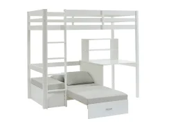 Lit mezzanine 90 x 200 cm avec bureau, sofa convertible et rangements - Pin massif - Blanchi + Matelas - GOLIATH III><noscript><img width=