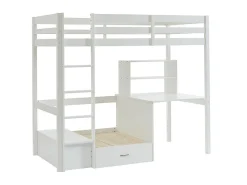 Lit mezzanine 90 x 200 cm avec bureau, sofa convertible et rangements - Pin massif - Blanchi + Matelas - GOLIATH III><noscript><img width=