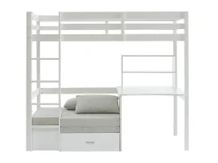 Lit mezzanine 90 x 200 cm avec bureau, sofa convertible et rangements - Pin massif - Blanchi + Matelas - GOLIATH III><noscript><img width=