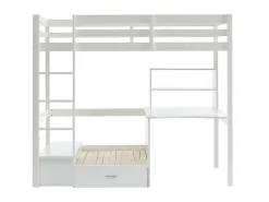 Lit mezzanine 90 x 200 cm avec bureau, sofa convertible et rangements - Pin massif - Blanchi + Matelas - GOLIATH III><noscript><img width=