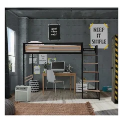 Lit mezzanine - 140x190 cm - Métal - Noir - Sommier inclus - LEON>Generic New