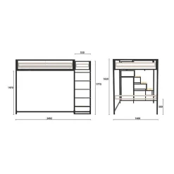 Lit mezzanine - 140x190 cm - Métal - Noir - Sommier inclus - LEON><noscript><img width=