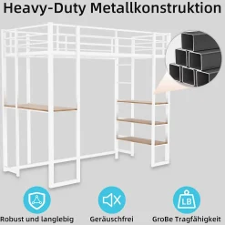 Okwish Lit Mezzanine Ado 90x190 cm - avec Bureau et Échelle Montable Gauche Droite, Garde-Corps, Structure en Métal, sans Matelas, Blanc* Lit Mezzanine