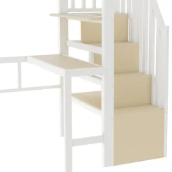 Okwish Lit Mezzanine Ado 90x200 cm - avec LED Intégrée, Bureau et Compartiment de Rangement - Escalier de Rangement - Métal + MDF - Blanc* Lit Mezzanine