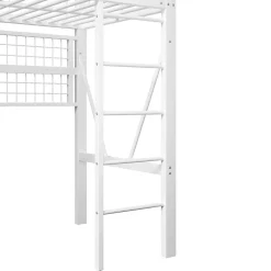 Lit Mezzanine Ado 90x200 cm - LED Intégrée, Étagères et Rangements avec Portant Vêtements, Structure Métal/MDF, Blanc><noscript><img width=
