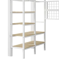 Lit Mezzanine Ado 90x200 cm - LED Intégrée, Étagères et Rangements avec Portant Vêtements, Structure Métal/MDF, Blanc><noscript><img width=