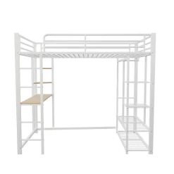 Okwish Lit mezzanine ado 90x200 cm avec bureau intégré, échelle et rangement pratique - structure métal et MDF robuste blanc* Lit Mezzanine